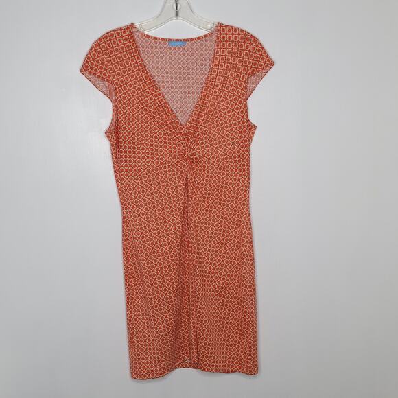 J. McLaughlin Silk Twist Front Dress Short Sleeve Orange Geometric Small - Picture 9 of 11